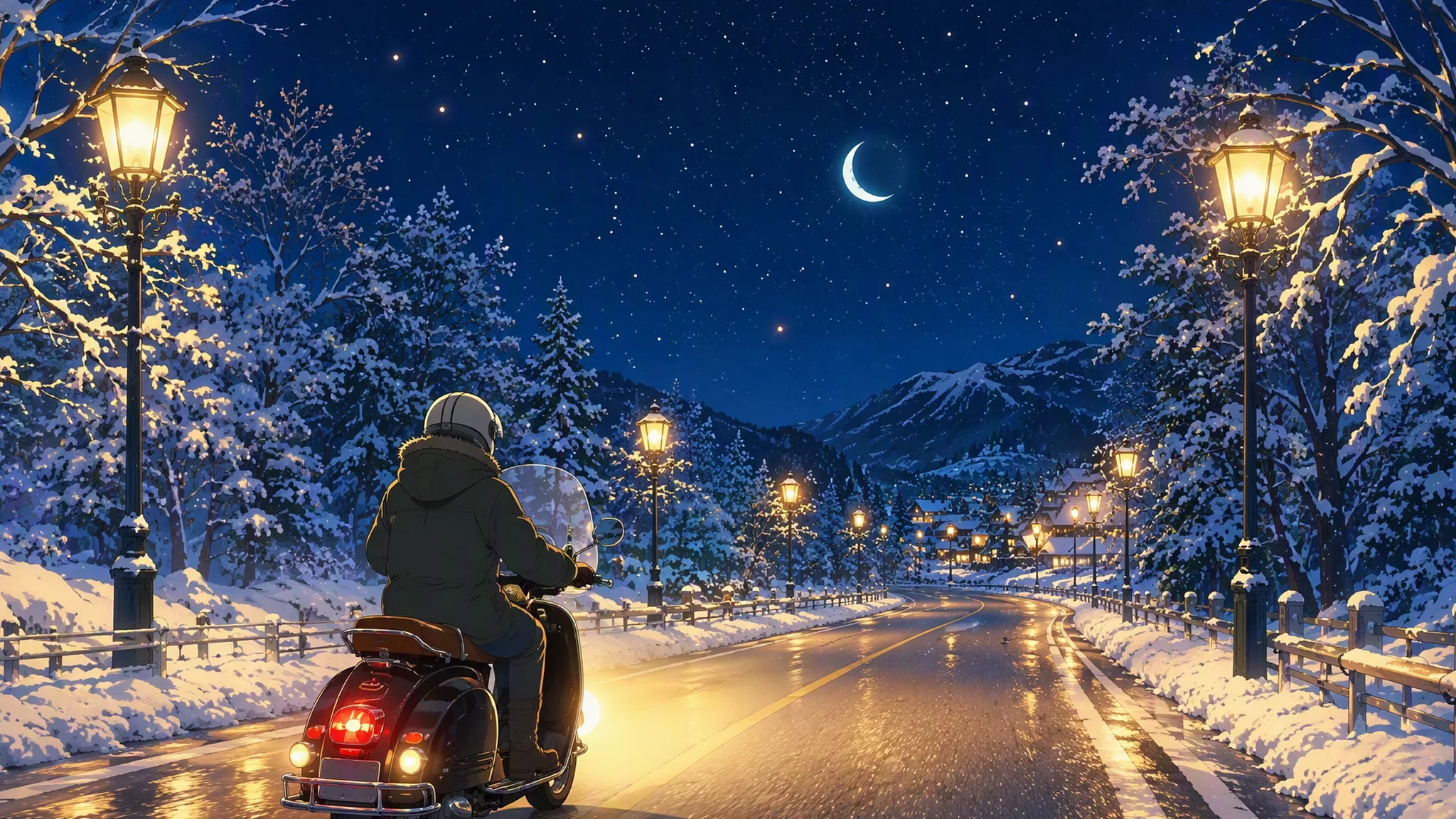 雪夜灯光毯